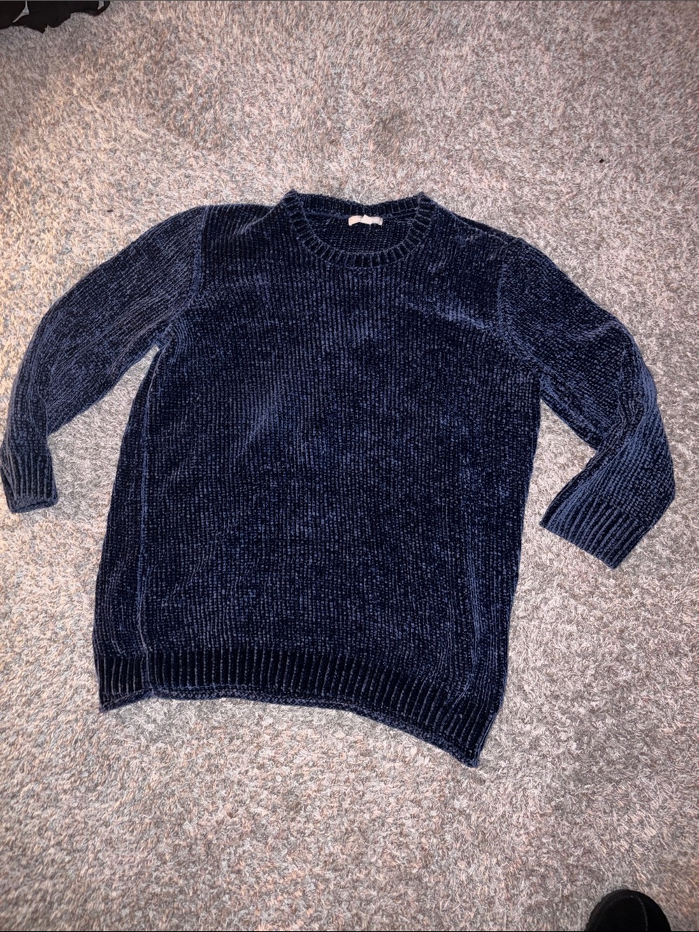 women's Navy Chenille Crewneck Sweater